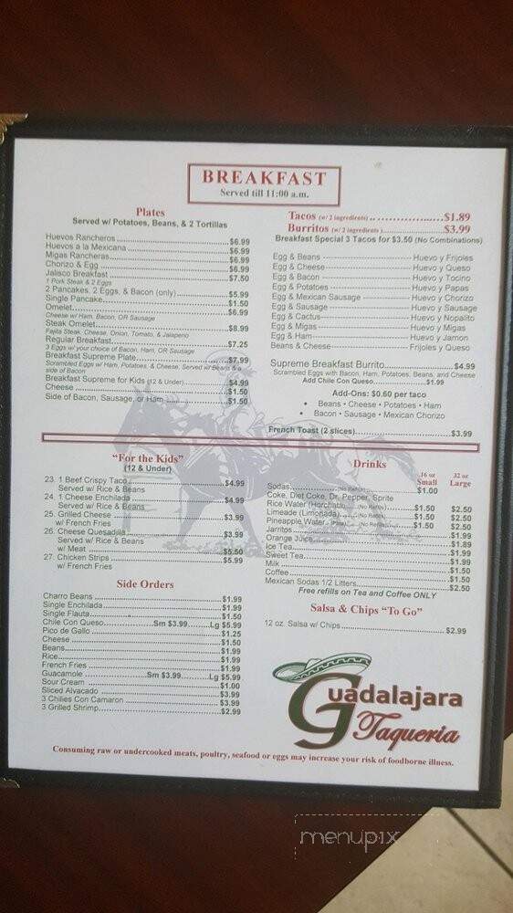 Guadalajara Taqueria - Cisco, TX menu_pic