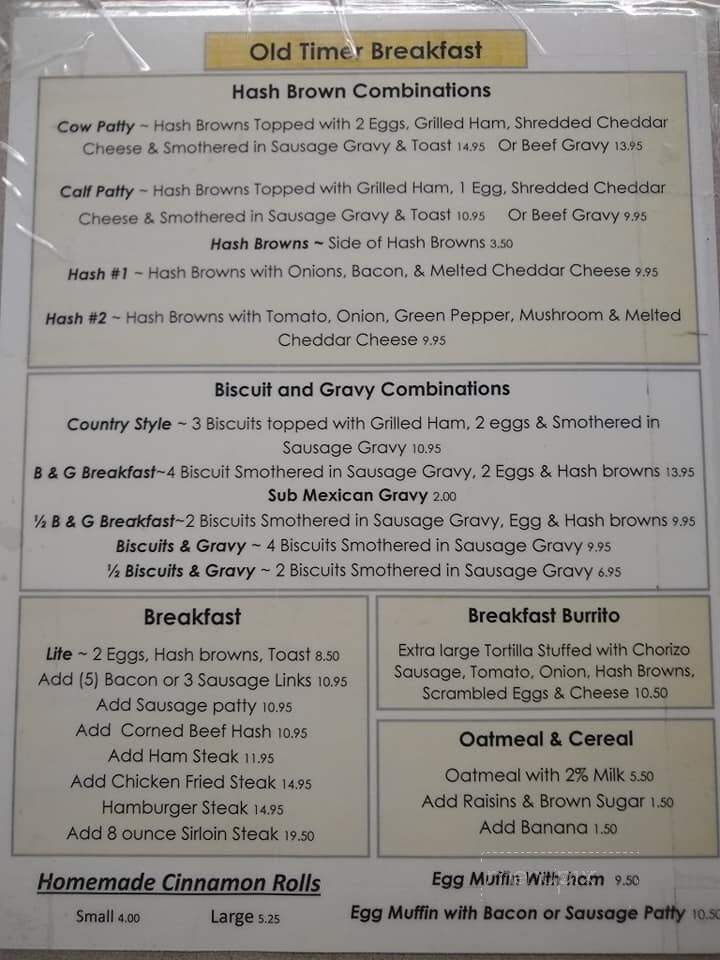 Old Timer Cafe - Saint Ignatius, MT menu_pic