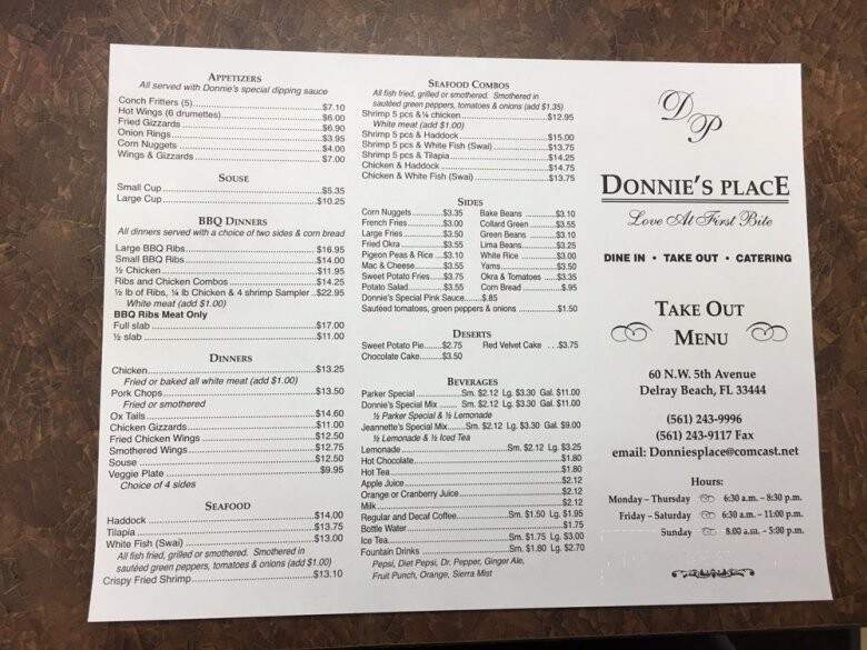 Donnie's Place - Delray Beach, FL menu_pic