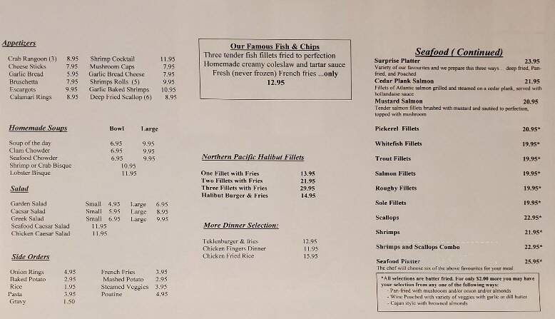 Anke & Tony Seafood Restaurant - Greater Sudbury, ON menu_pic