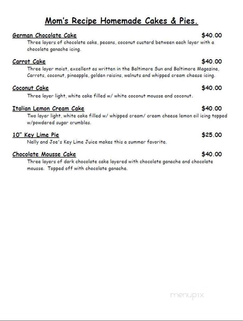 Sasscer's Cheesecakes - Baltimore, MD menu_pic
