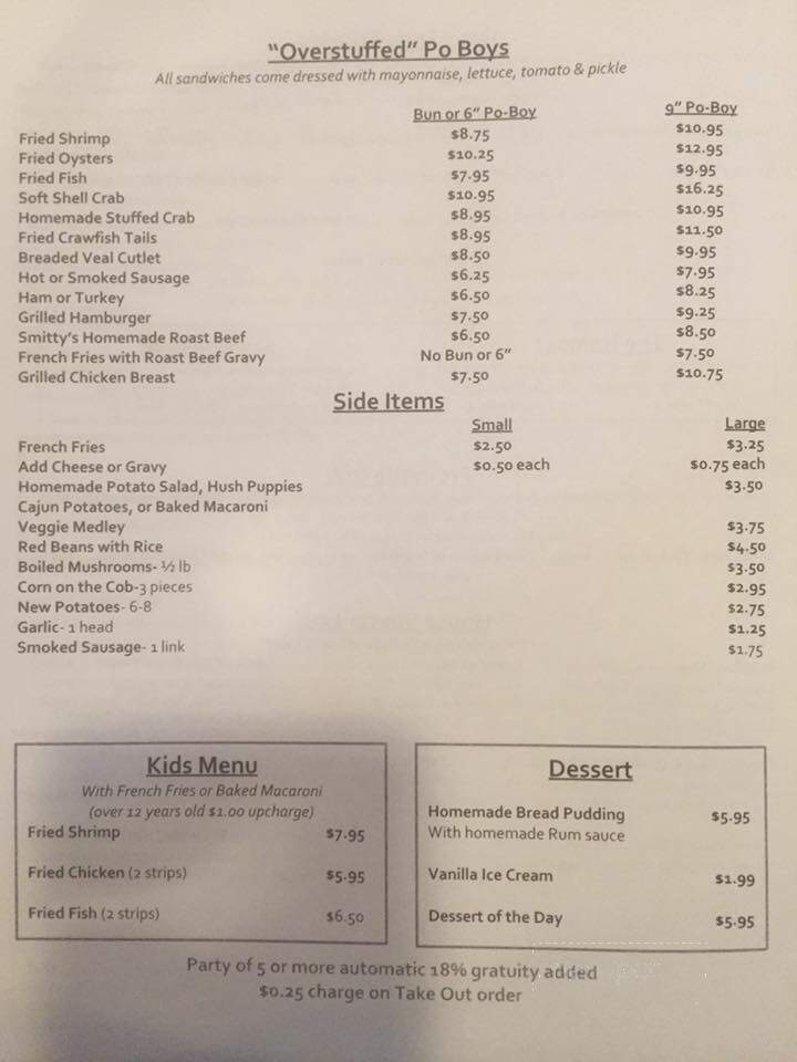 Smitty's Seafood - Kenner, LA menu_pic