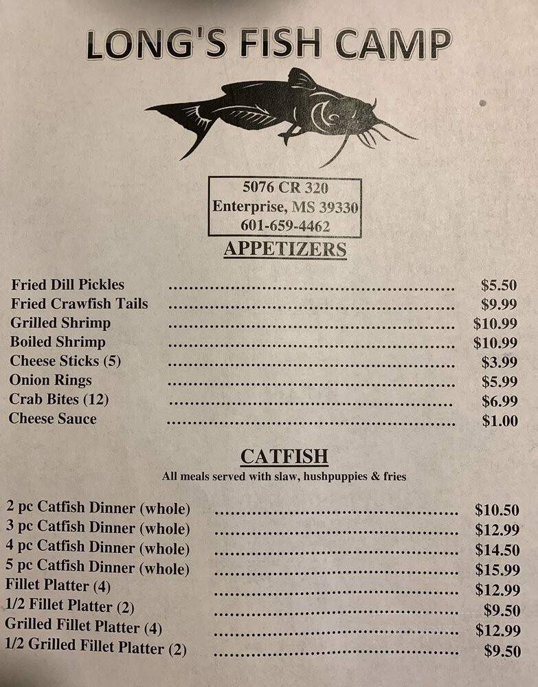 Long's Fish Camp - Enterprise, MS menu_pic