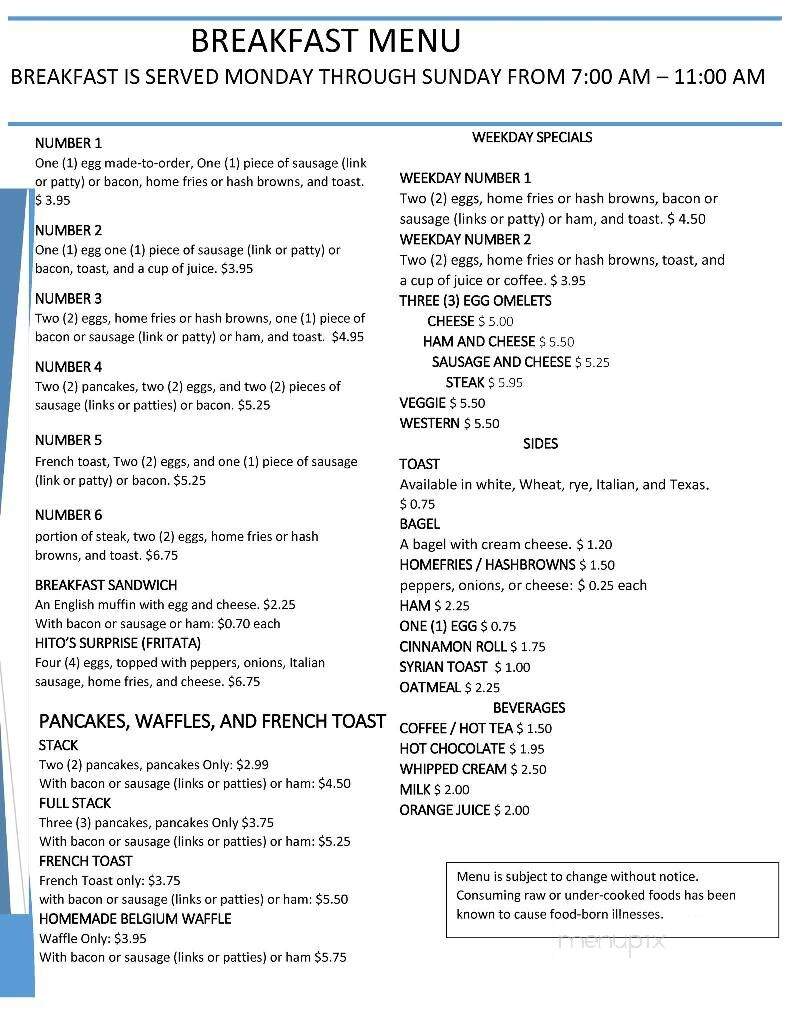 Hito's Restaurant - West Pittsburg, PA menu_pic