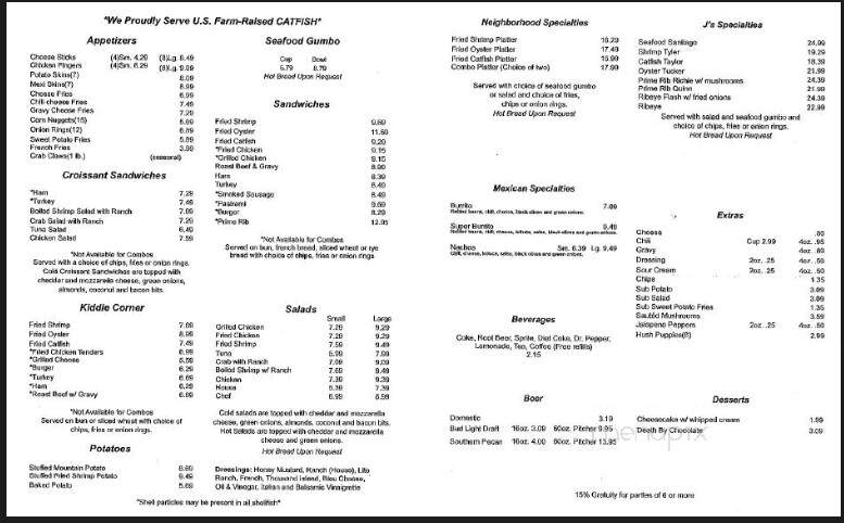 J 's Restaurant - Waveland, MS menu_pic