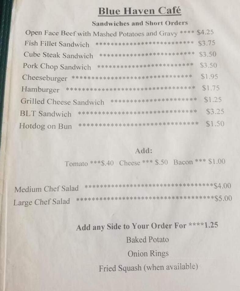 Blue Haven Cafe - Irondale, MO menu_pic