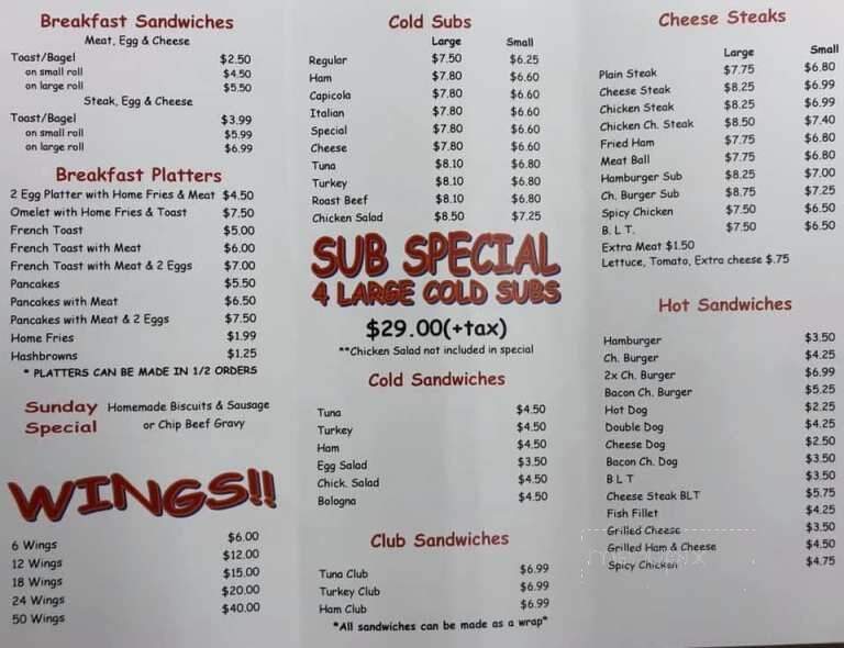 Wright's Country Deli - Elkton, MD menu_pic