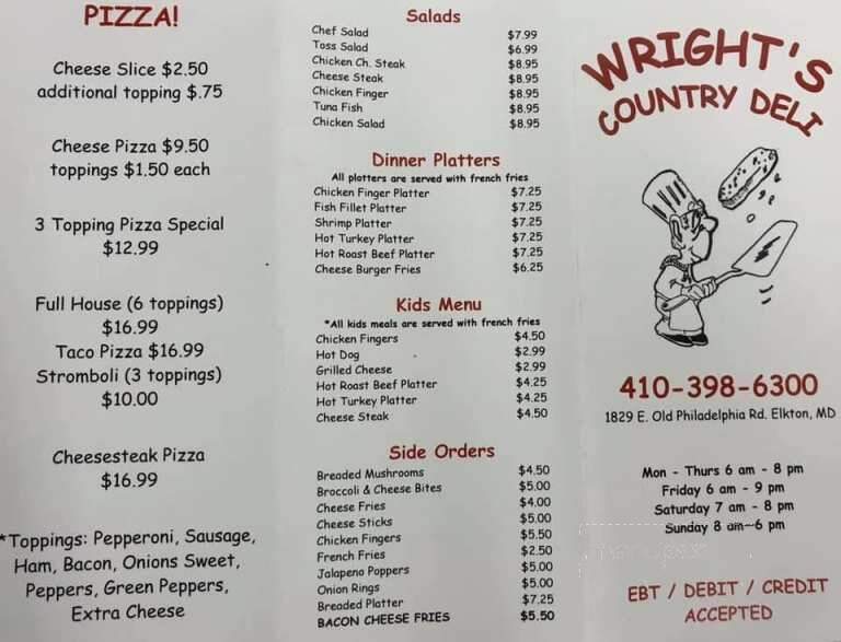 Wright's Country Deli - Elkton, MD menu_pic