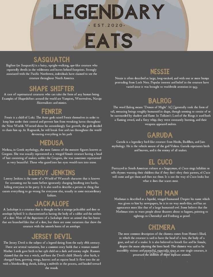Legendary Eats - Lexington, VA menu_pic