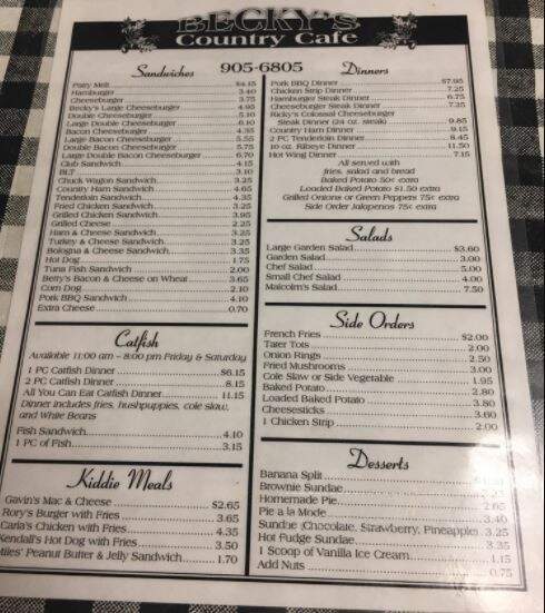Becky's - Clarksville, TN menu_pic