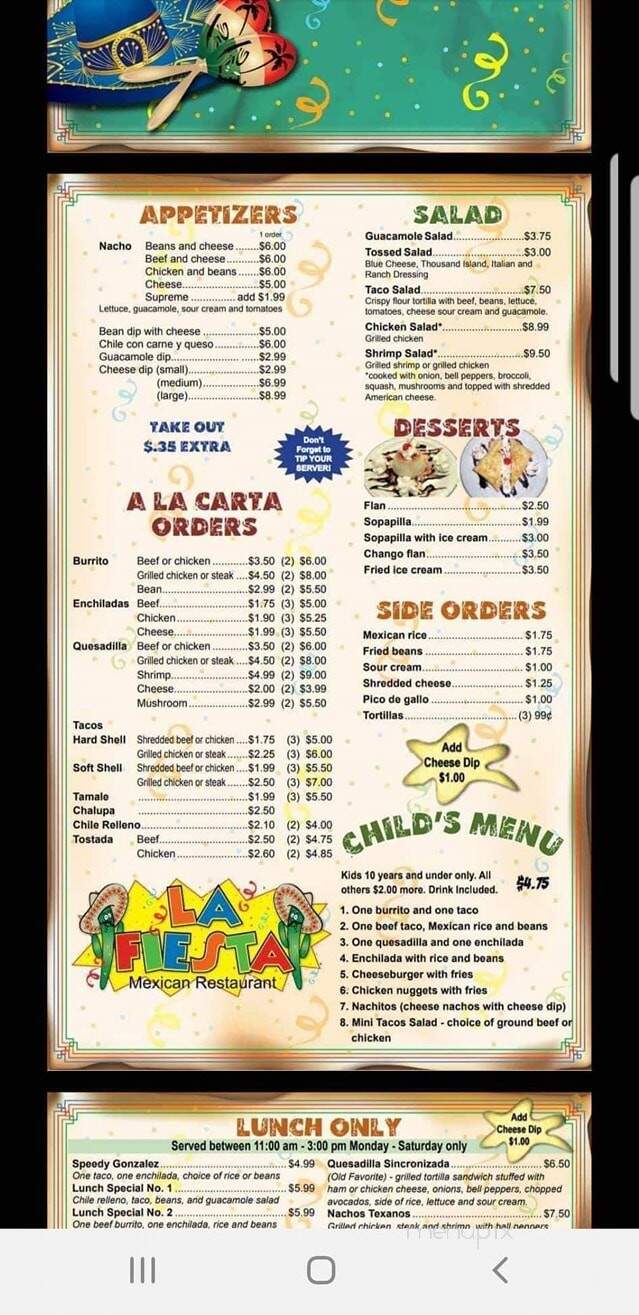 La Fiesta Mexican Restaurant - Humboldt, TN menu_pic