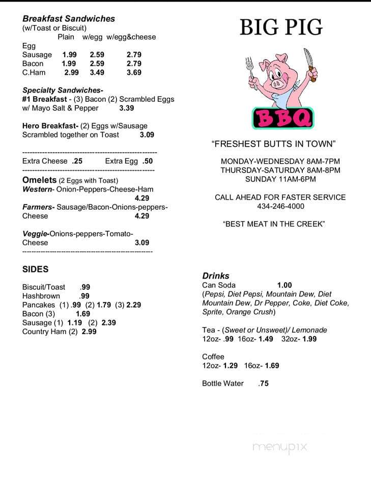 Big Pig BBQ - Stony Creek, VA menu_pic