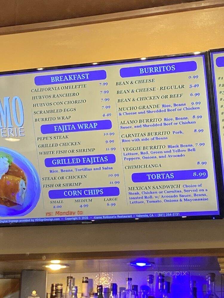 Alamo Restaurant - Valencia, CA menu_pic