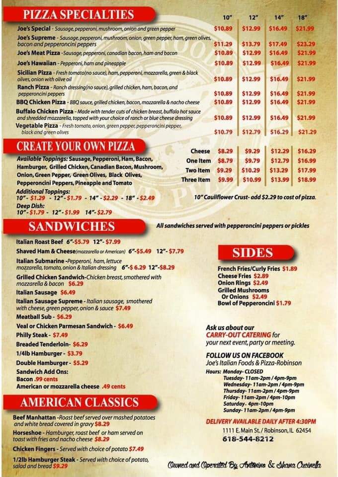 Joe's Italian Food & Pizza - Robinson, IL menu_pic