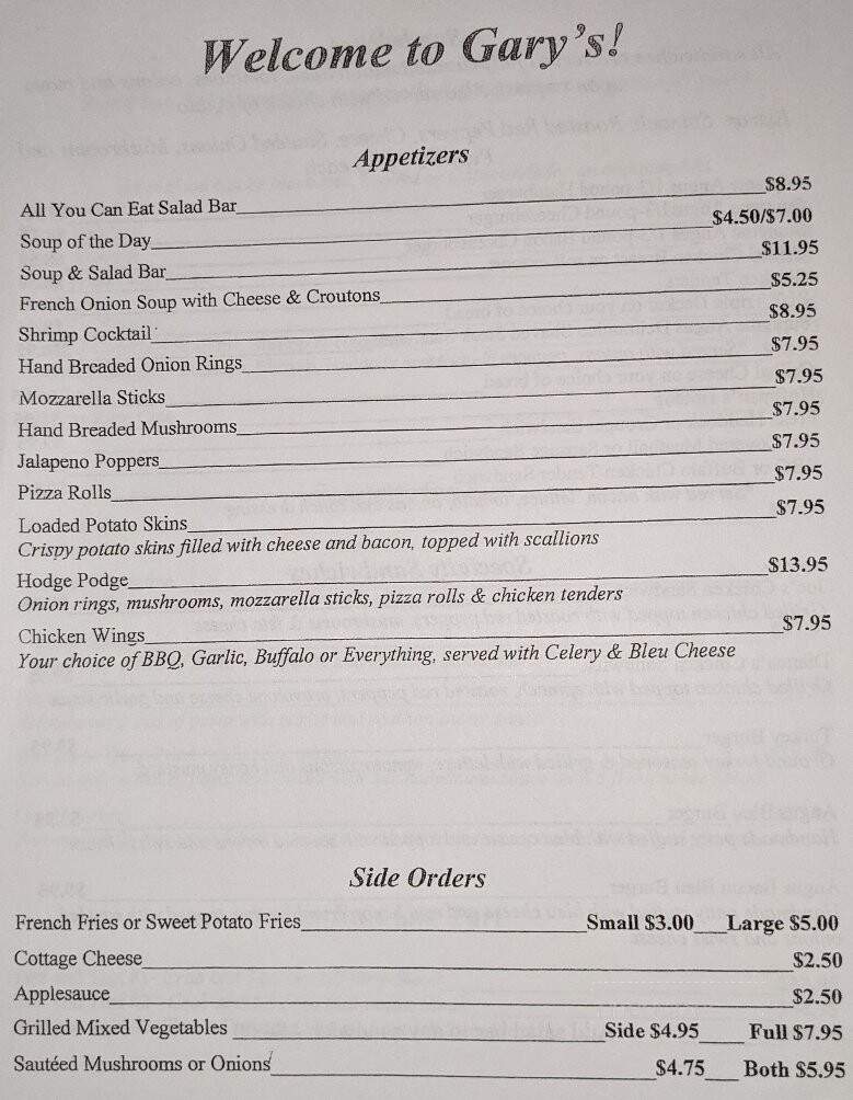 Gary's Restaurant - Canastota, NY menu_pic