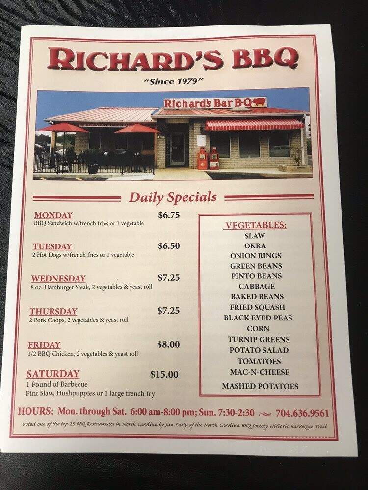 Richard's Bar-B-Que - Salisbury, NC menu_pic