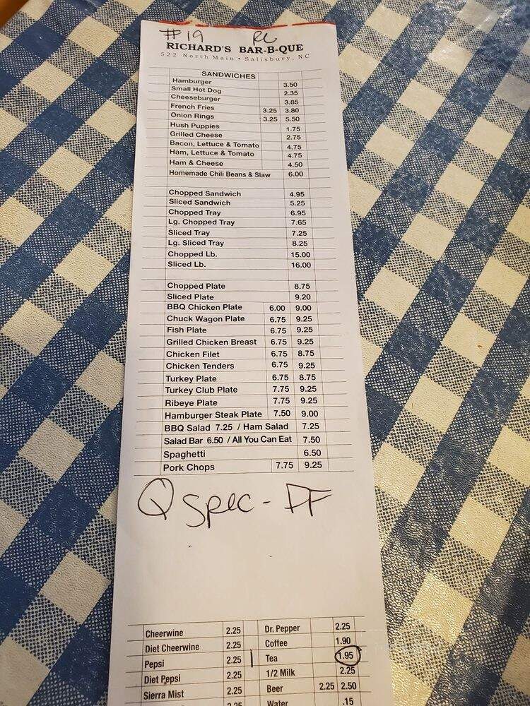 Richard's Bar-B-Que - Salisbury, NC menu_pic