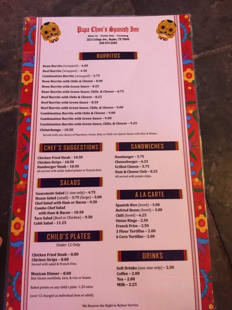 Spanish Inn - Snyder, TX menu_pic