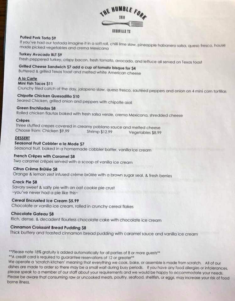 The Humble Fork - Kerrville, TX menu_pic