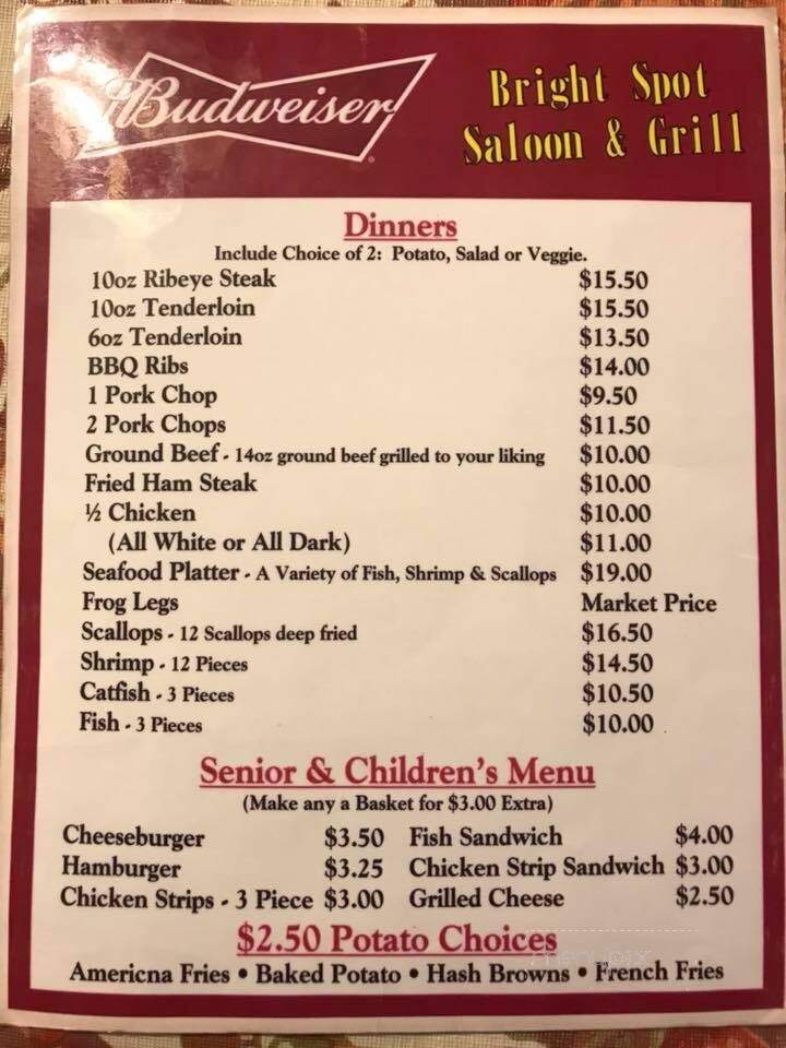 Bright Spot Tavern & Restaurant - De Soto, WI menu_pic