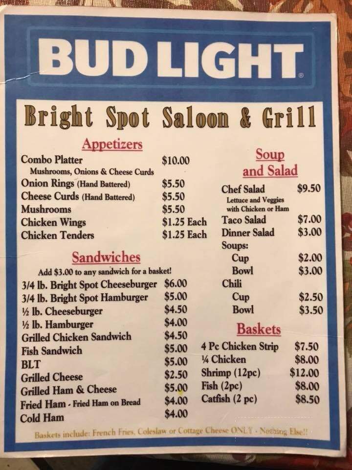 Bright Spot Tavern & Restaurant - De Soto, WI menu_pic