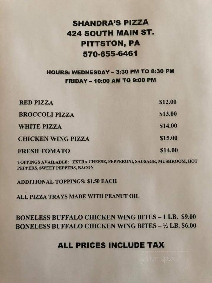 Shandras Pizza - Pittston, PA menu_pic
