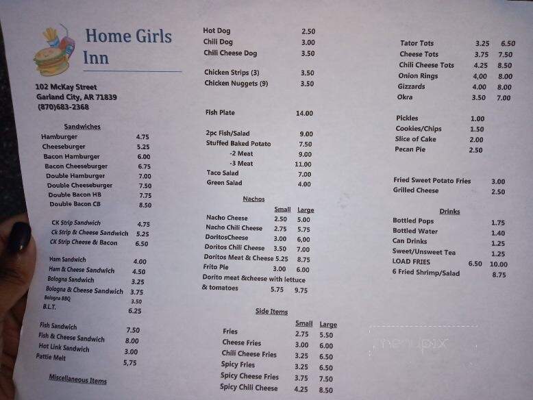 Home Girls Inn - Garland City, AR menu_pic