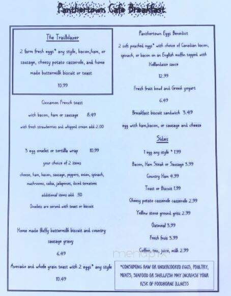 Panthertown Cafe - Lake Toxaway, NC menu_pic