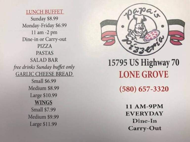 Papa's Pizzeria - Lone Grove, OK menu_pic