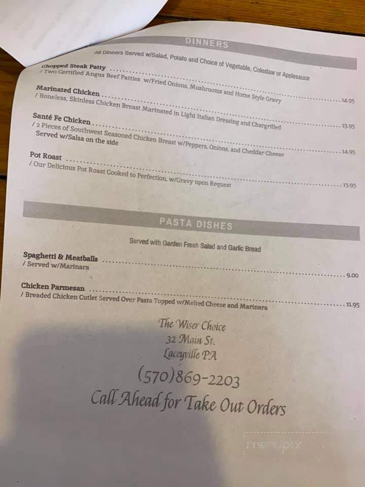 Wiser Choice Restaurant - Laceyville, PA menu_pic