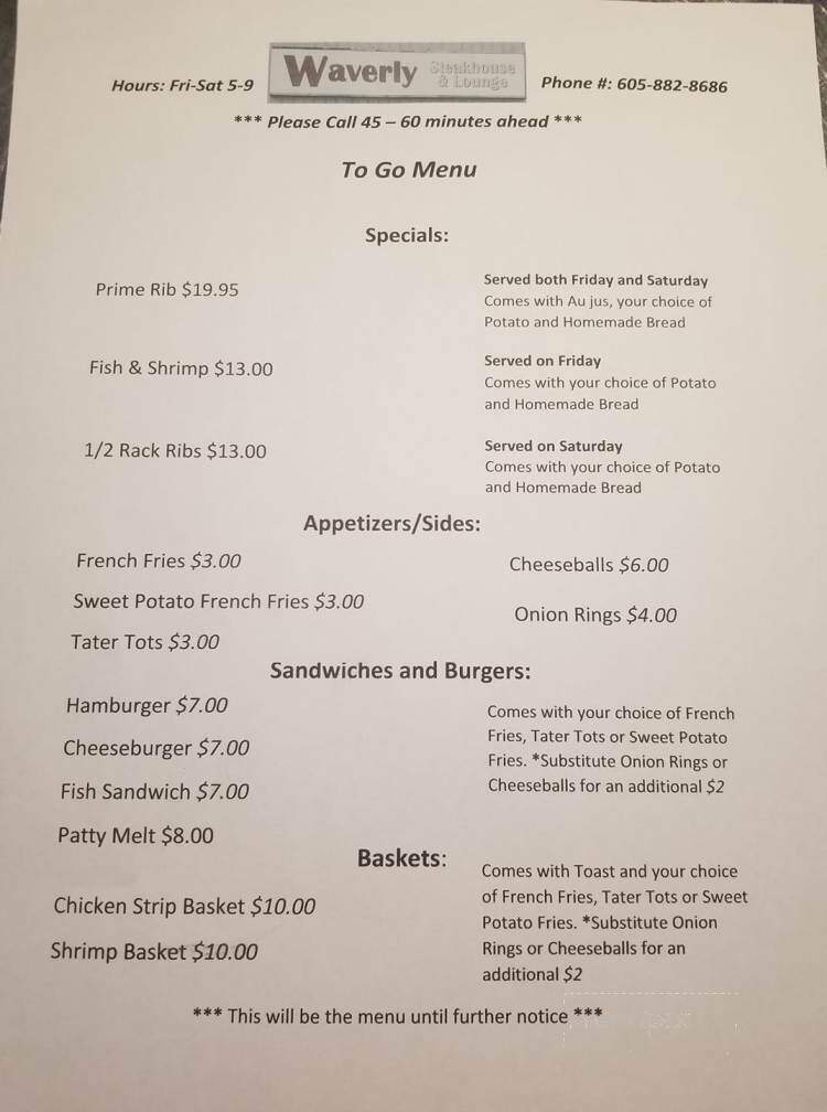 Waverly Steakhouse & Lounge - Waverly, SD menu_pic