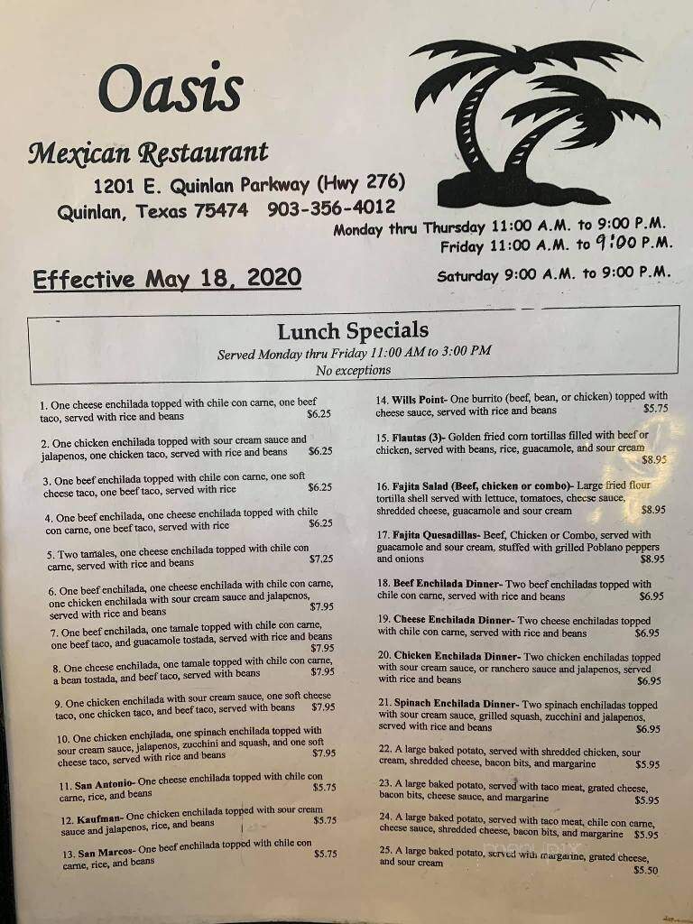 Oasis Mexican Restaurant - Quinlan, TX