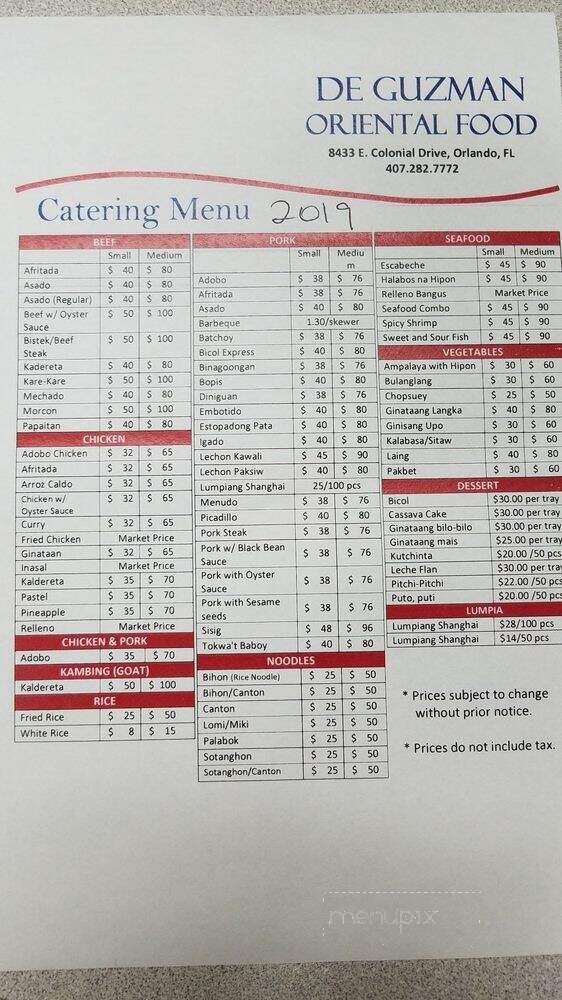 Deguzman Oriental Food Mart 3 - Orlando, FL menu_pic