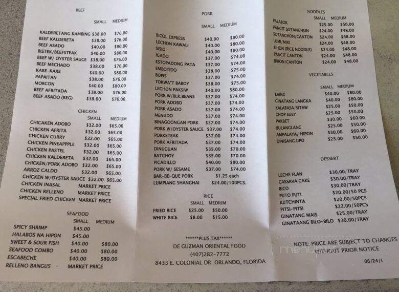Deguzman Oriental Food Mart 3 - Orlando, FL menu_pic