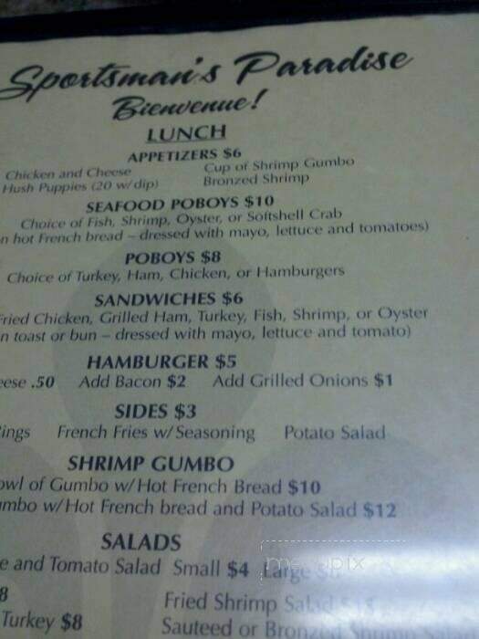 Sportsman's Paradise - Chauvin, LA menu_pic