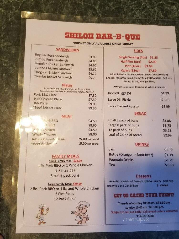 Shiloh BBQ - Cunningham, TN menu_pic