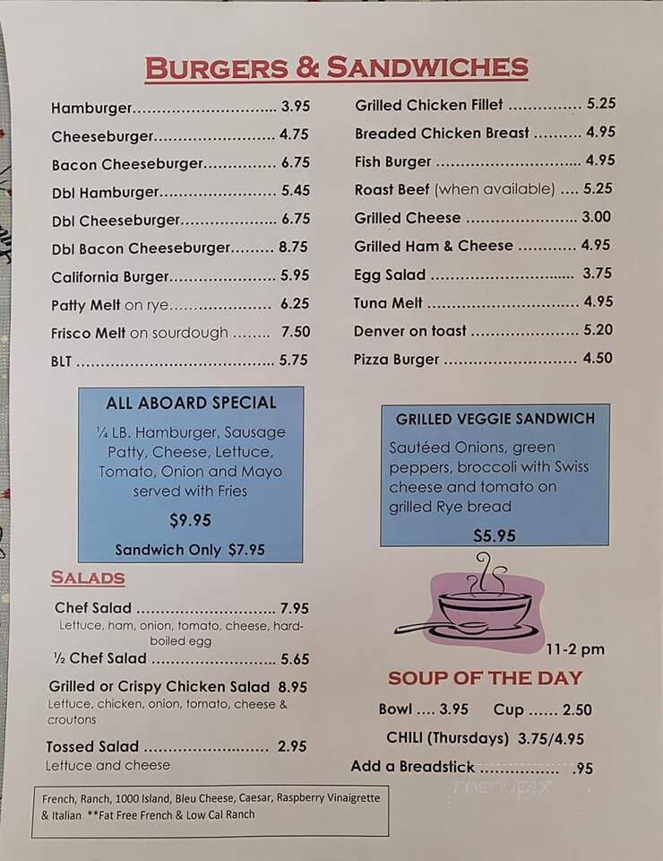 Whistle Stop Diner - Benson, MN menu_pic