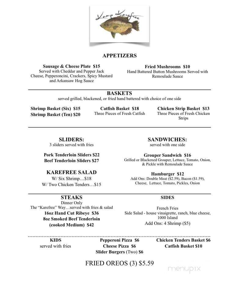 Kamp Karefree - Hughes, AR menu_pic