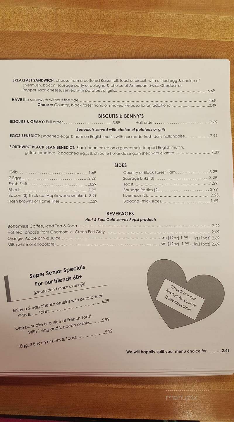 Hart & Soul Cafe - Hickory, NC menu_pic