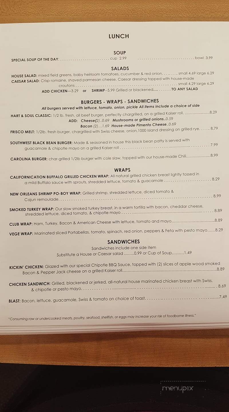 Hart & Soul Cafe - Hickory, NC menu_pic
