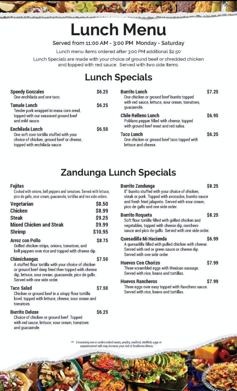 Zandunga Mexican Restaurant - Oak Ridge, TN menu_pic