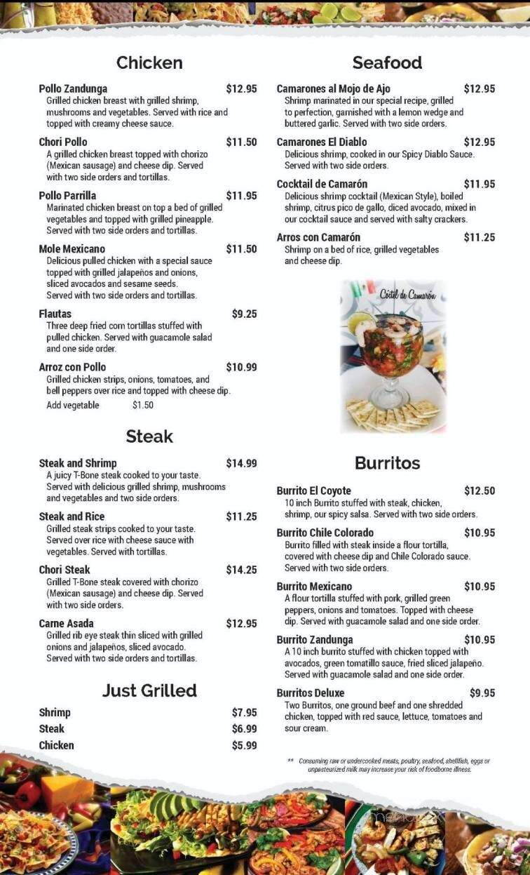 Zandunga Mexican Restaurant - Oak Ridge, TN menu_pic