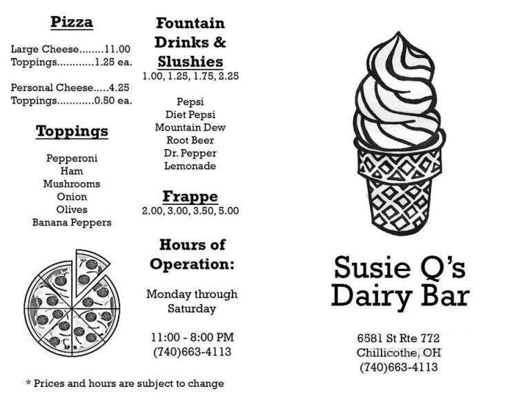 Susie Q's Dairy Bar - Chillicothe, OH menu_pic
