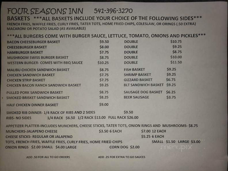 Four Seasons - Coquille, OR menu_pic