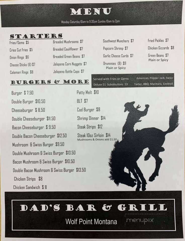 Dad's Bar - Wolf Point, MT menu_pic