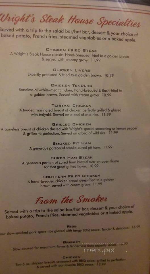 Wright's Family Steakhouse - Duncan, OK menu_pic