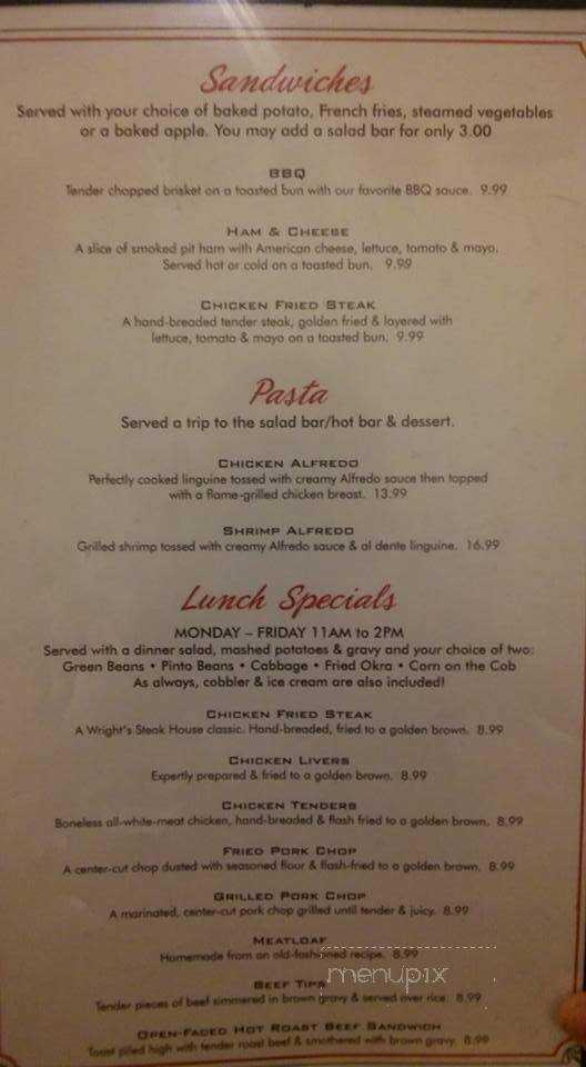 Wright's Family Steakhouse - Duncan, OK menu_pic