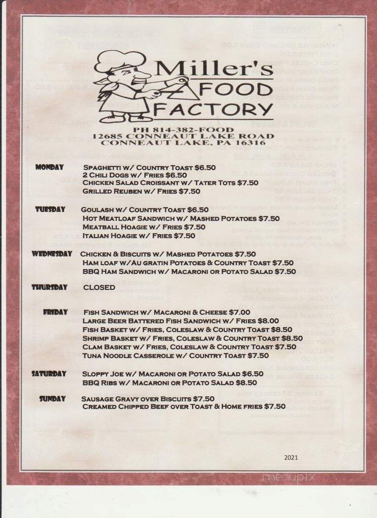 Miller's Food Factory - Conneaut Lake, PA menu_pic