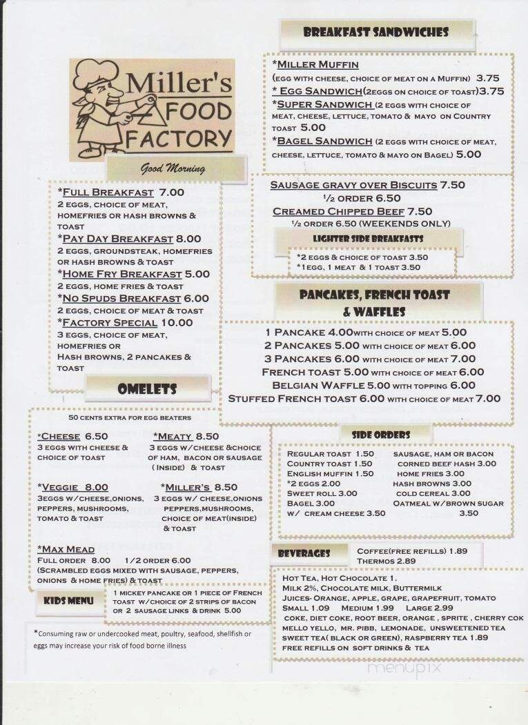Miller's Food Factory - Conneaut Lake, PA menu_pic