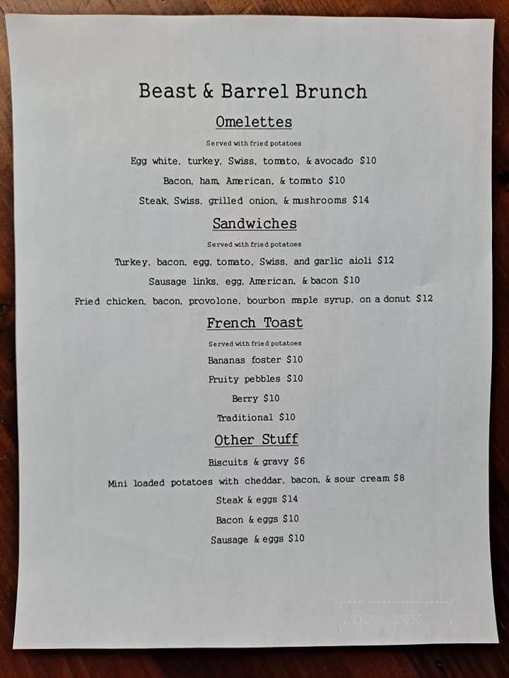 Beast and Barrel - Joplin, MO menu_pic